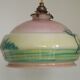 French Art Deco Pink & Cream Pendant Light with House and Tree Design