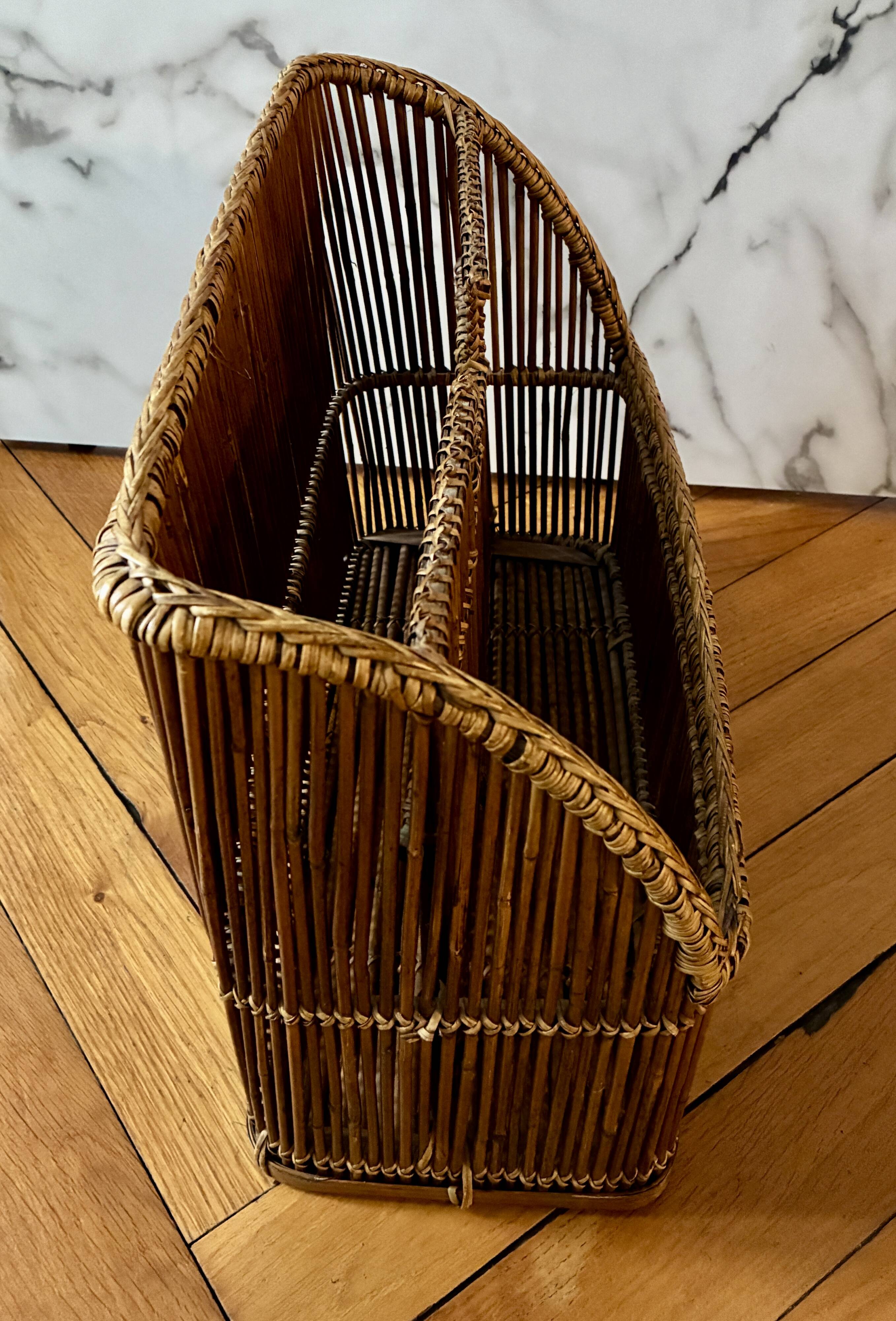 Vintage rattan magazine rack
