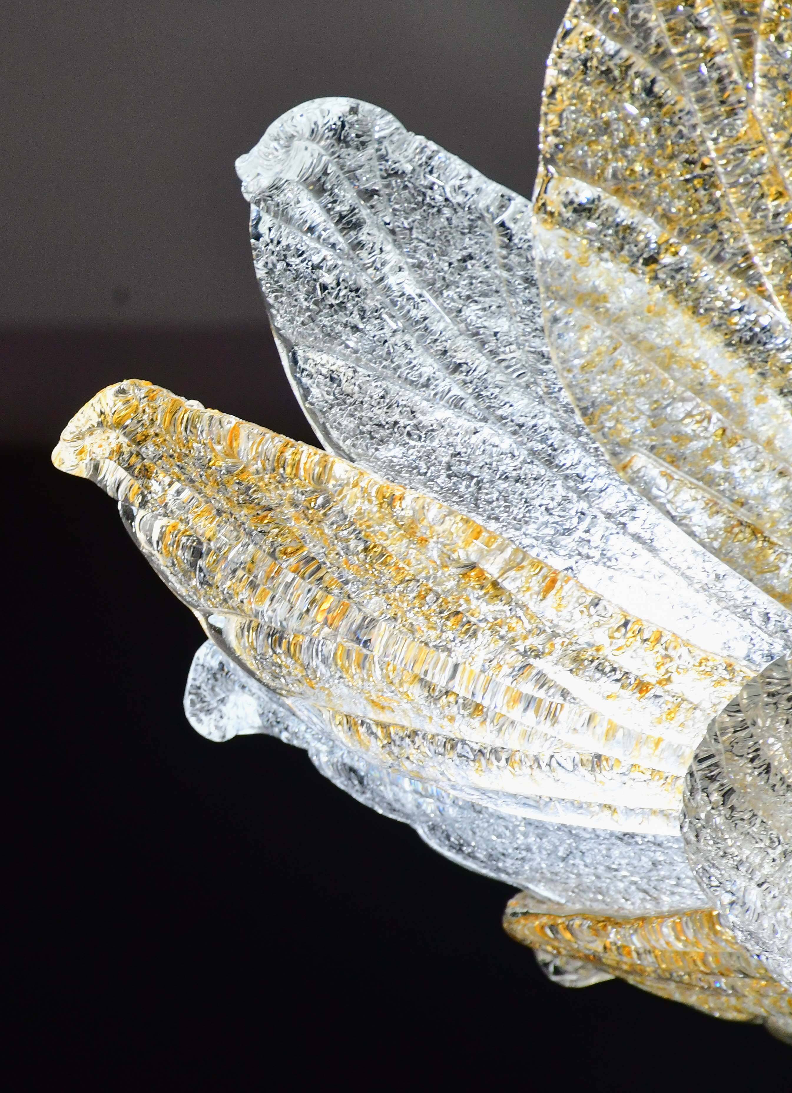 Petite vintage Italian Murano glass amber and transparent ceiling light