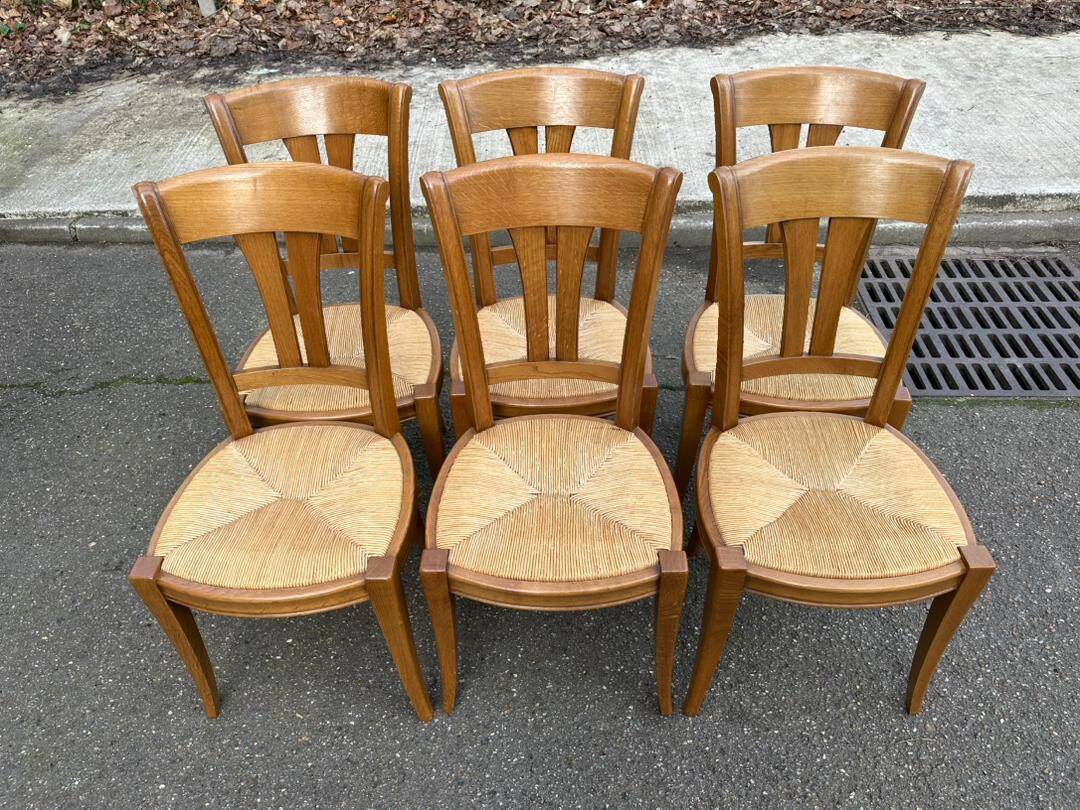 6 Louis XVI Directoire style chairs from the 20th century with rush seats.
