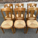 6 Louis XVI Directoire style chairs from the 20th century with rush seats.