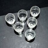 Set of 6 old acid-etched liqueur glasses - decoration of knots and garlands of flowers 1900