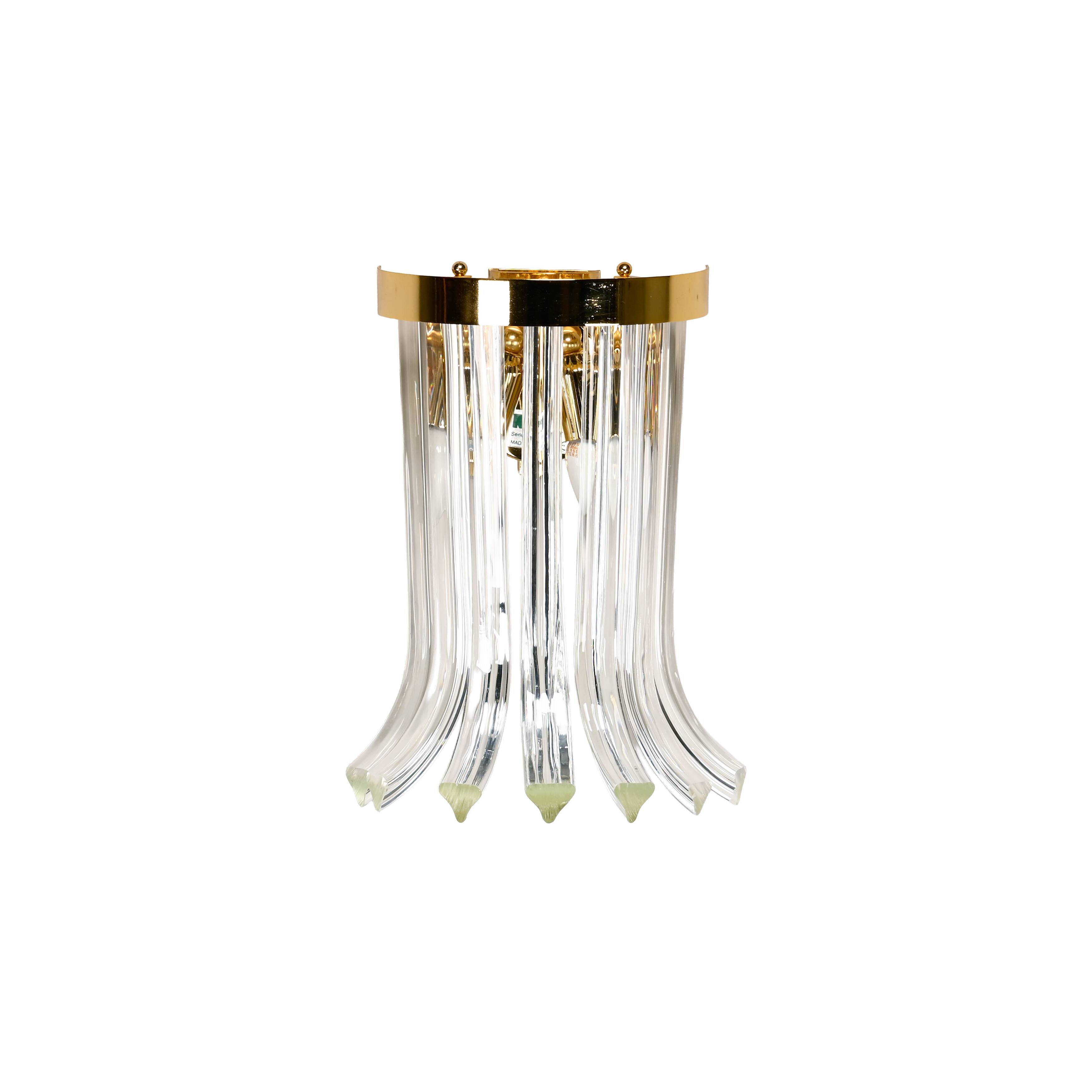 Wall lamps of brass and crystal glass by Novaresi, Italy 1970s