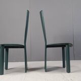 Vintage green leather dining chairs, 1980s - set of 4