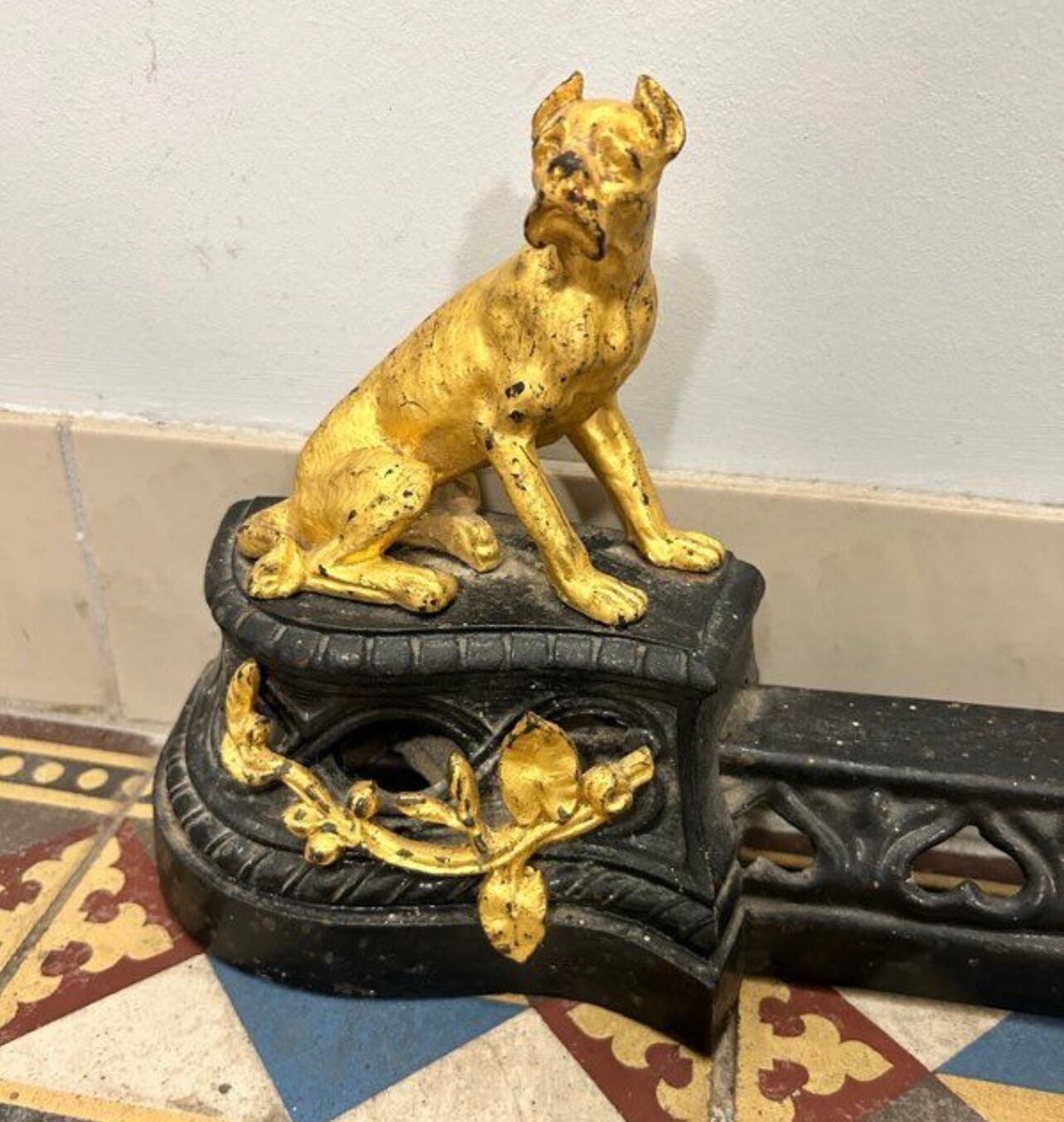 19th century dog fireplace andiron