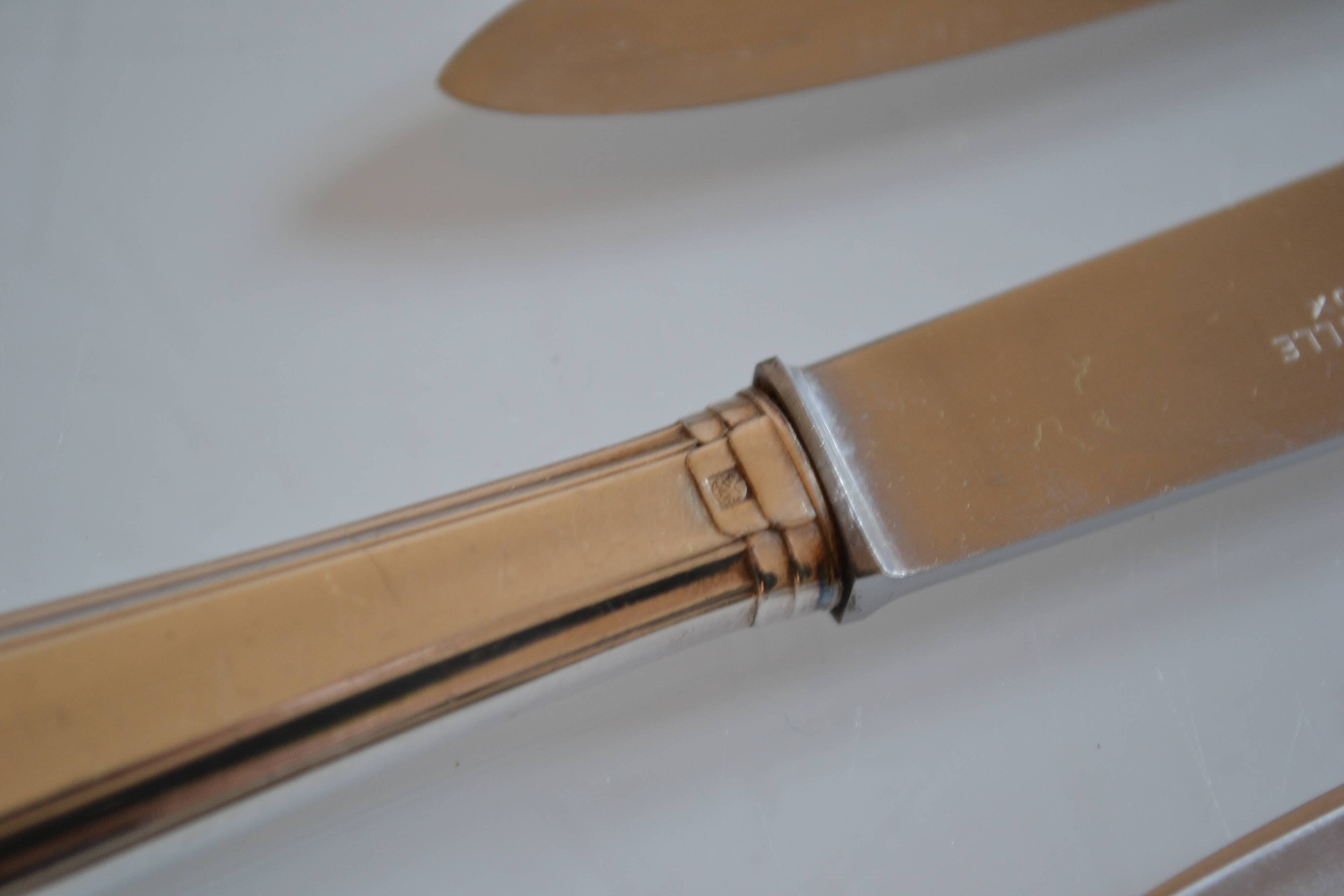 12 art deco silver metal dessert or cheese knives 20.5 cm AR monogram