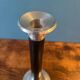 Trio of metal and wood candlesticks from the 80s