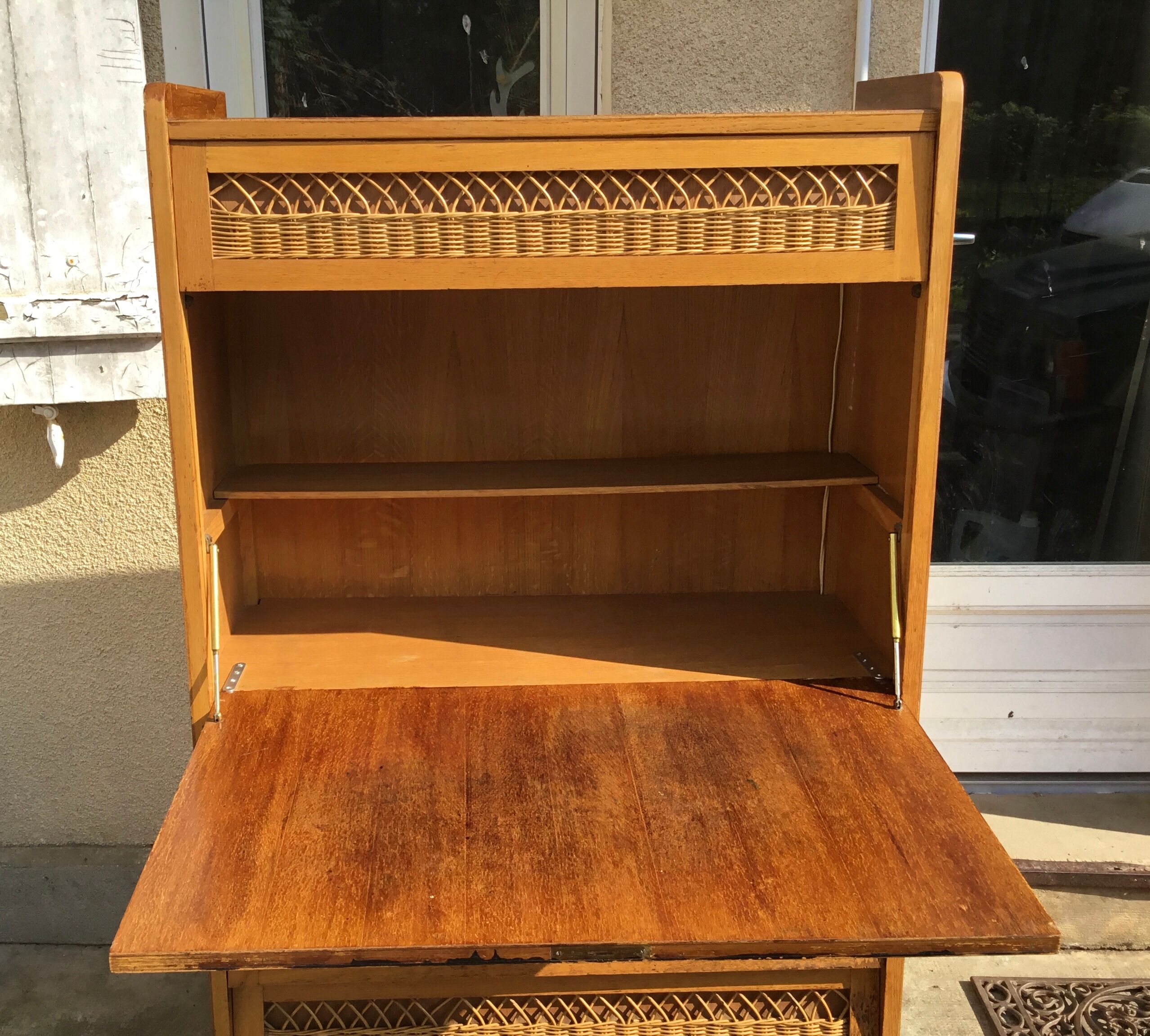 Secretary wood and rattan 1960