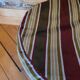 Black bamboo pouf with striped velvet seat pad – vintage 1970s