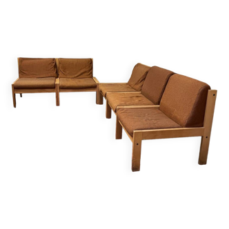 Set 5 chauffeuse / fauteuil et table basse vintage Baumann ep 70/80