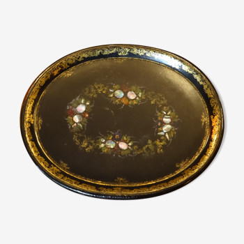 Boiled cardboard top with floral decoration with mother-of-pearl inlays 67x54 cm