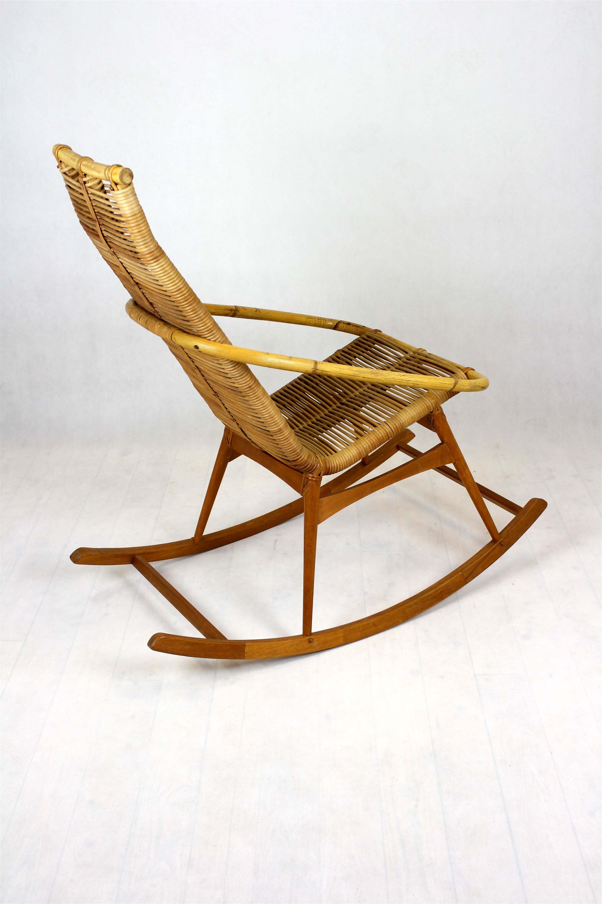 Mid-century rattan rocking chair, 1960s