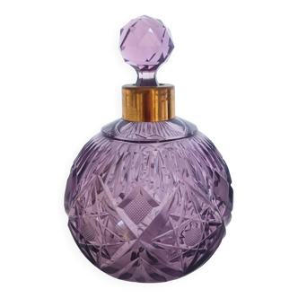 Flacon de parfum en cristal taillé à la main et laiton, couleur lilas, Italie