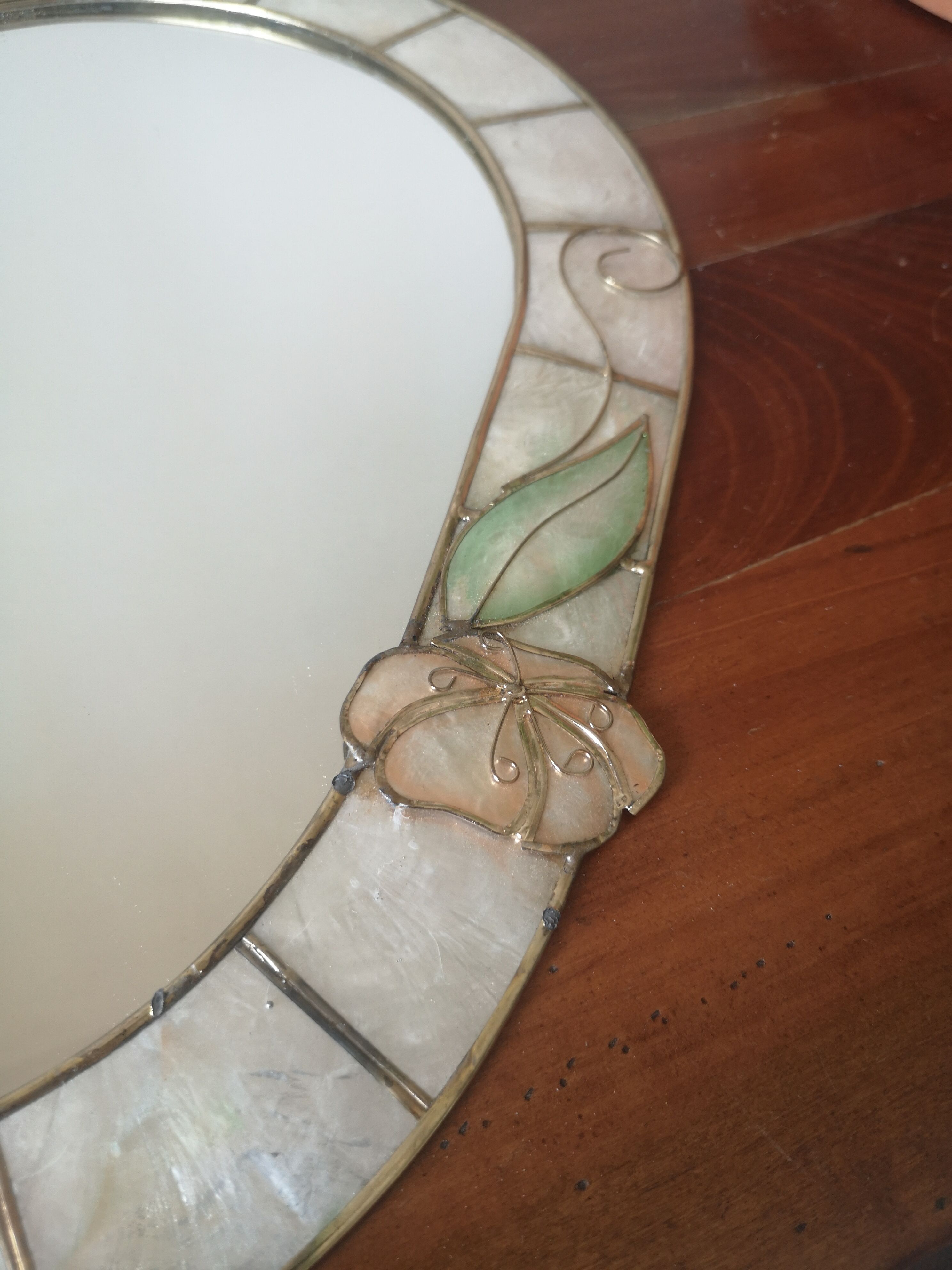 Mirror in real mother-of-pearl and brass