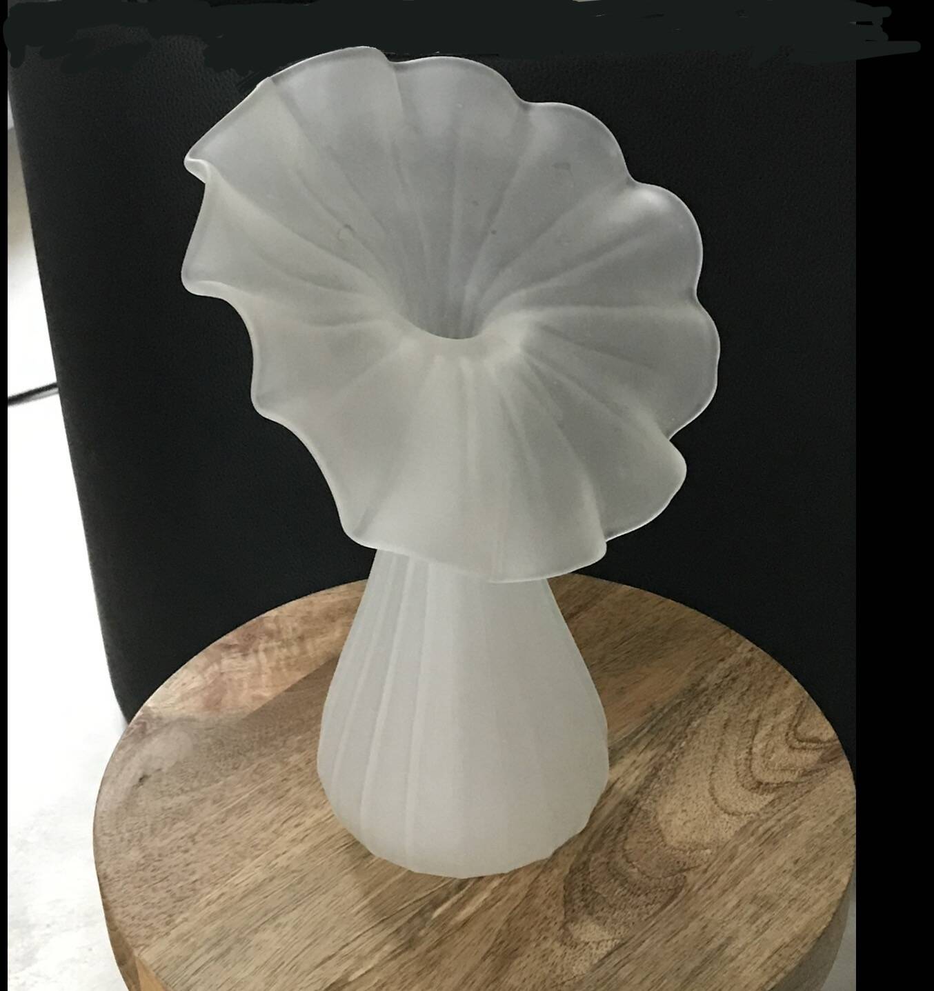 Vintage satin white glass vase with a wavy corolla