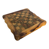 Old Board Game of Checkers Chess Solitaire Domino in Raw Olivier Wood