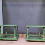 Pair of square sofa ends made of green ceruse wood