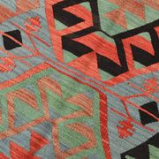 Kilim vintage anatolien tons bleu, vert et rouge géométrique, 160x317 Cm