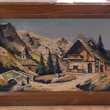Relief painting signed Guillot mountain village