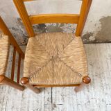 Pair of straw and pine chairs, mountain furniture