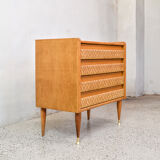 Commode en chêne et rotin