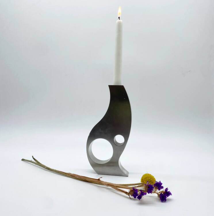 Brushed aluminum "Space Age" candlestick/vase, 1970s