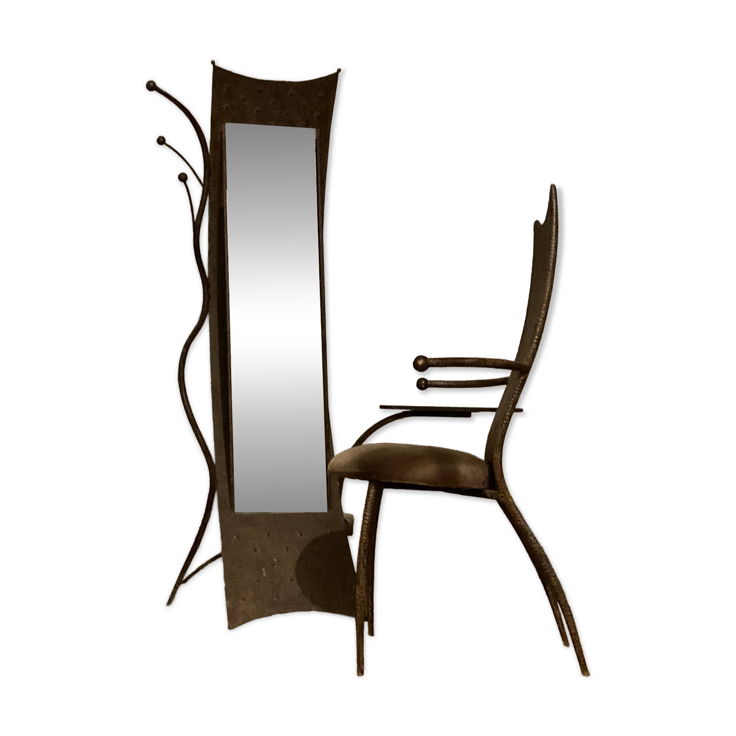 Dressing table coat rack by Roger Landault with its chair.