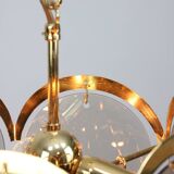 Vintage Vistosi Chandelier: Gold & Smoked Glass, Italian Mid-Century Lighti