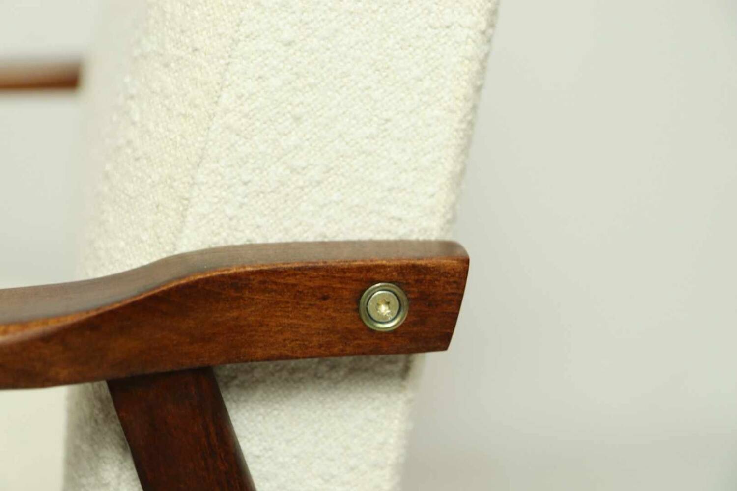 Vintage Armchair Lounge chair White Bouclette Wooden Armchair Mid Century Modern