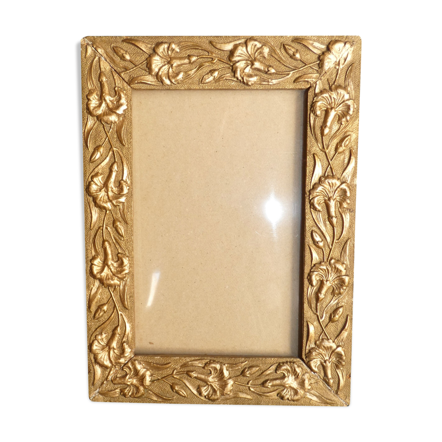 Photo frame art nouveau carved wood golden flowers circa 1900 1920