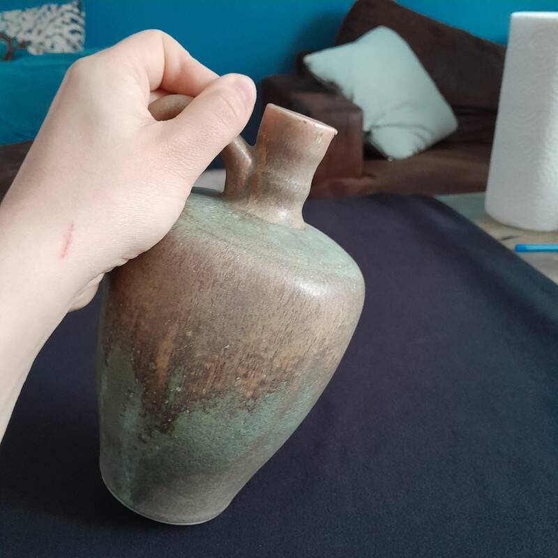 Enamelled stoneware carafe/vase