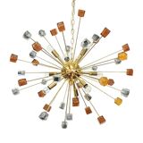 Contemporary Amber and Black Cubes Murano Glass Gold Sputnik Chandelier