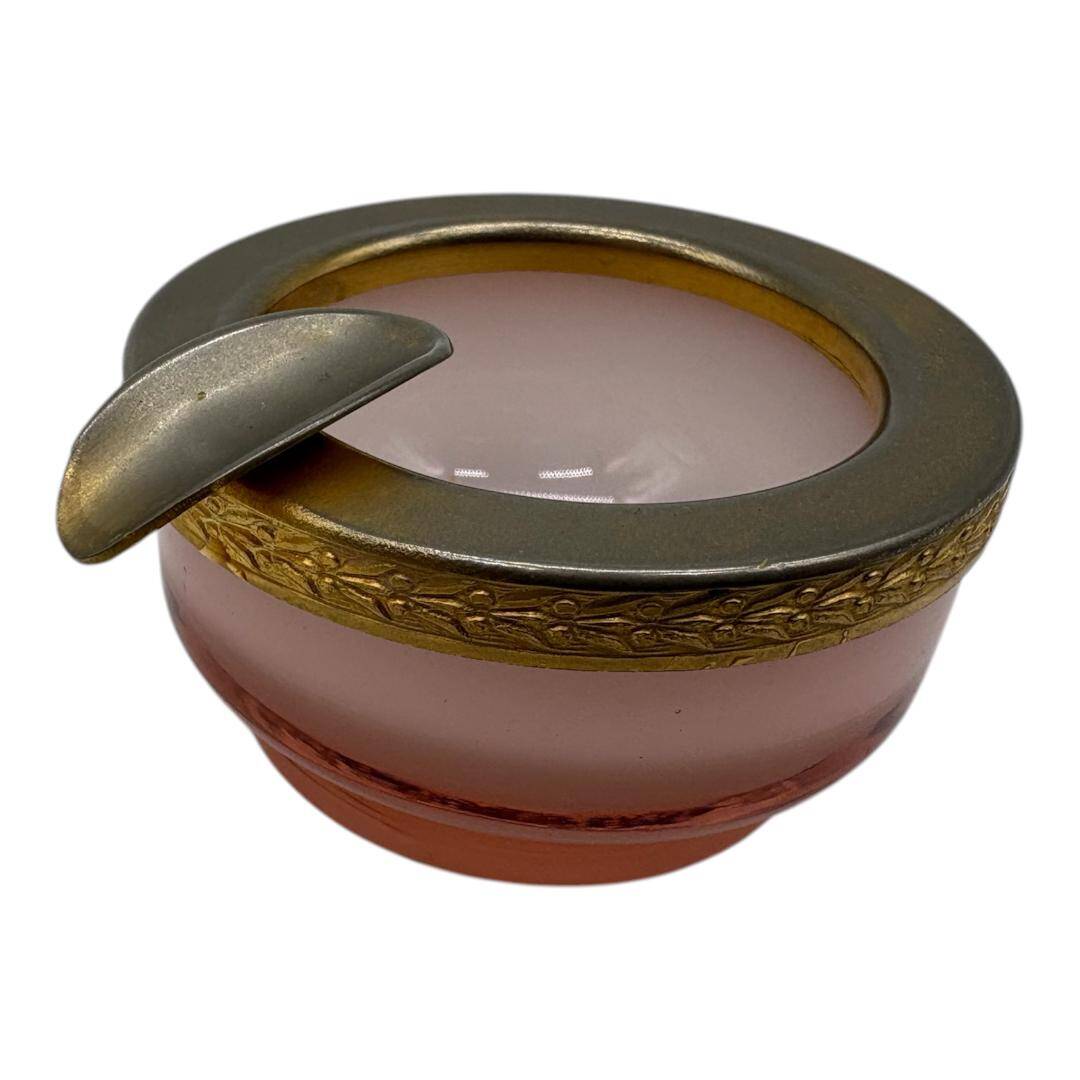 Luxurious Vintage Ashtray in Satin Pink Glass and Golden Frame | Catchall