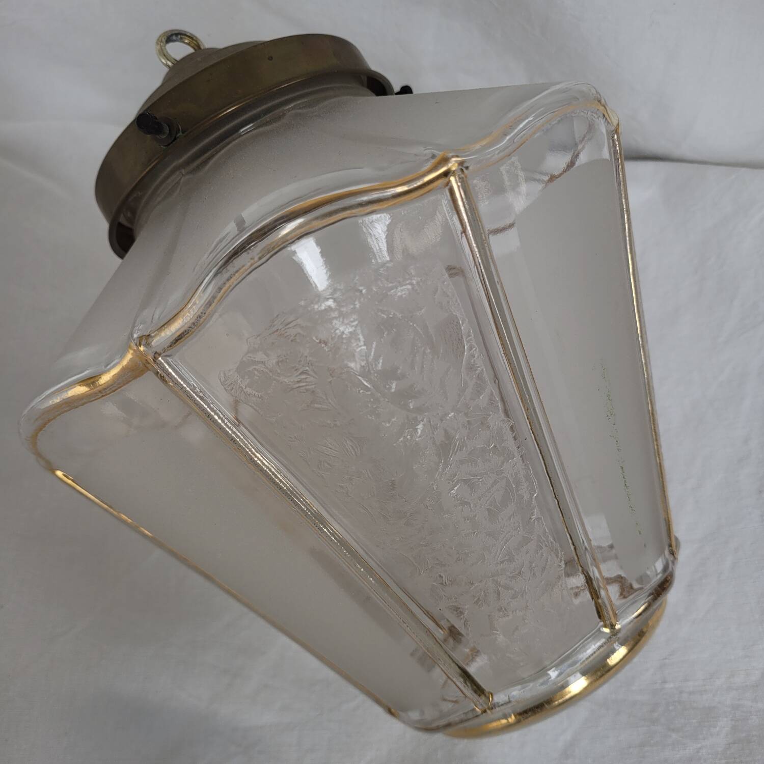 Suspended lantern in moulded glass and brass – 50's vintage light fixture