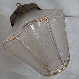 Suspended lantern in moulded glass and brass – 50's vintage light fixture
