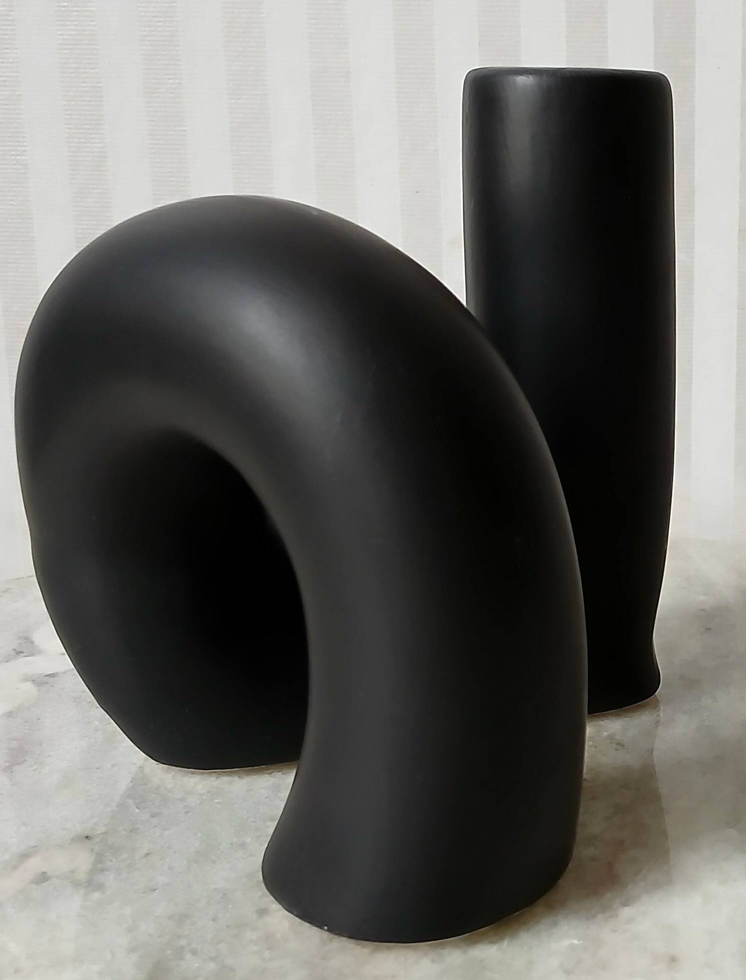 Black ceramic tube candle holder