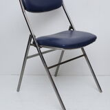 Folding blue skaï chair - chrome legs