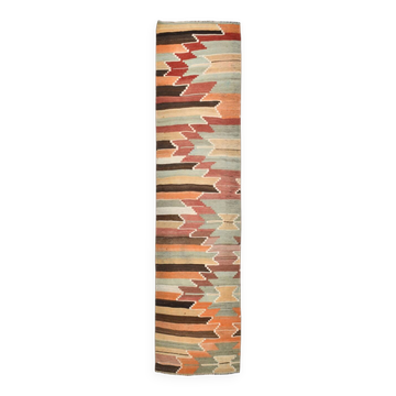 Tribal Pattern Vintage Kilim Runner Rug, 80x347Cm