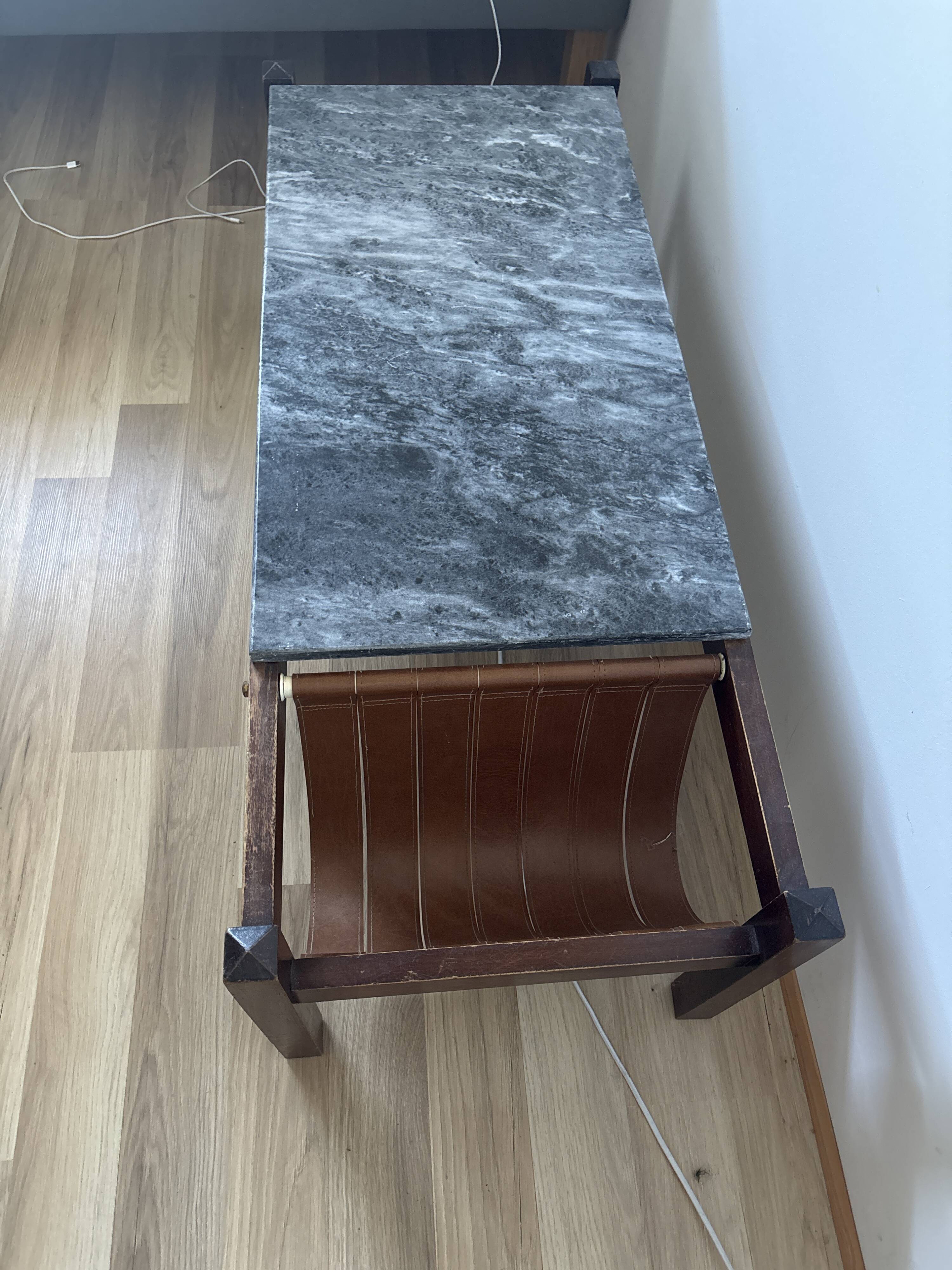 Table basse marbre et bois années 70