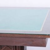 Restored Art Deco Dining Table, Oak, Copper Plating, Glass, Czech, 1930s