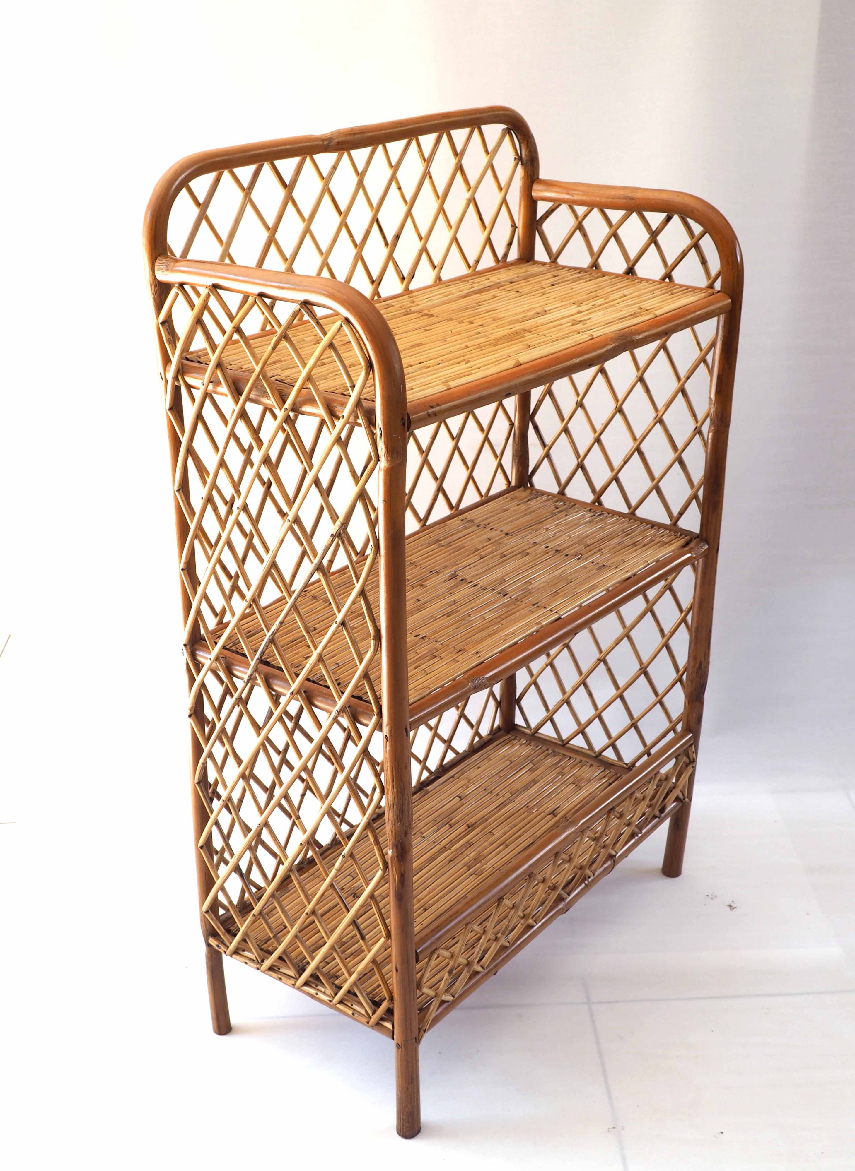 Rattan cross-braced bookcase shelf