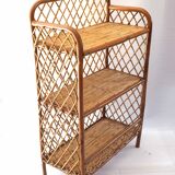 Rattan cross-braced bookcase shelf