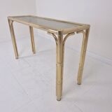 Italian Rectangle Side Table in Brass Bamboo and Smoked Glass, 1970s