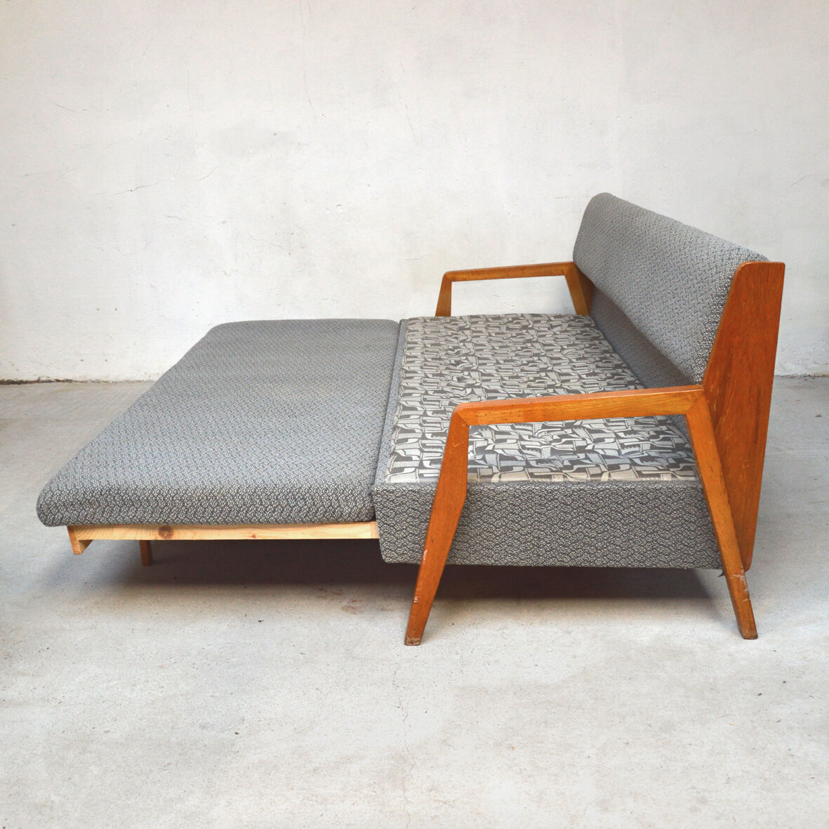 Sofa bed grey compass feet, 1960