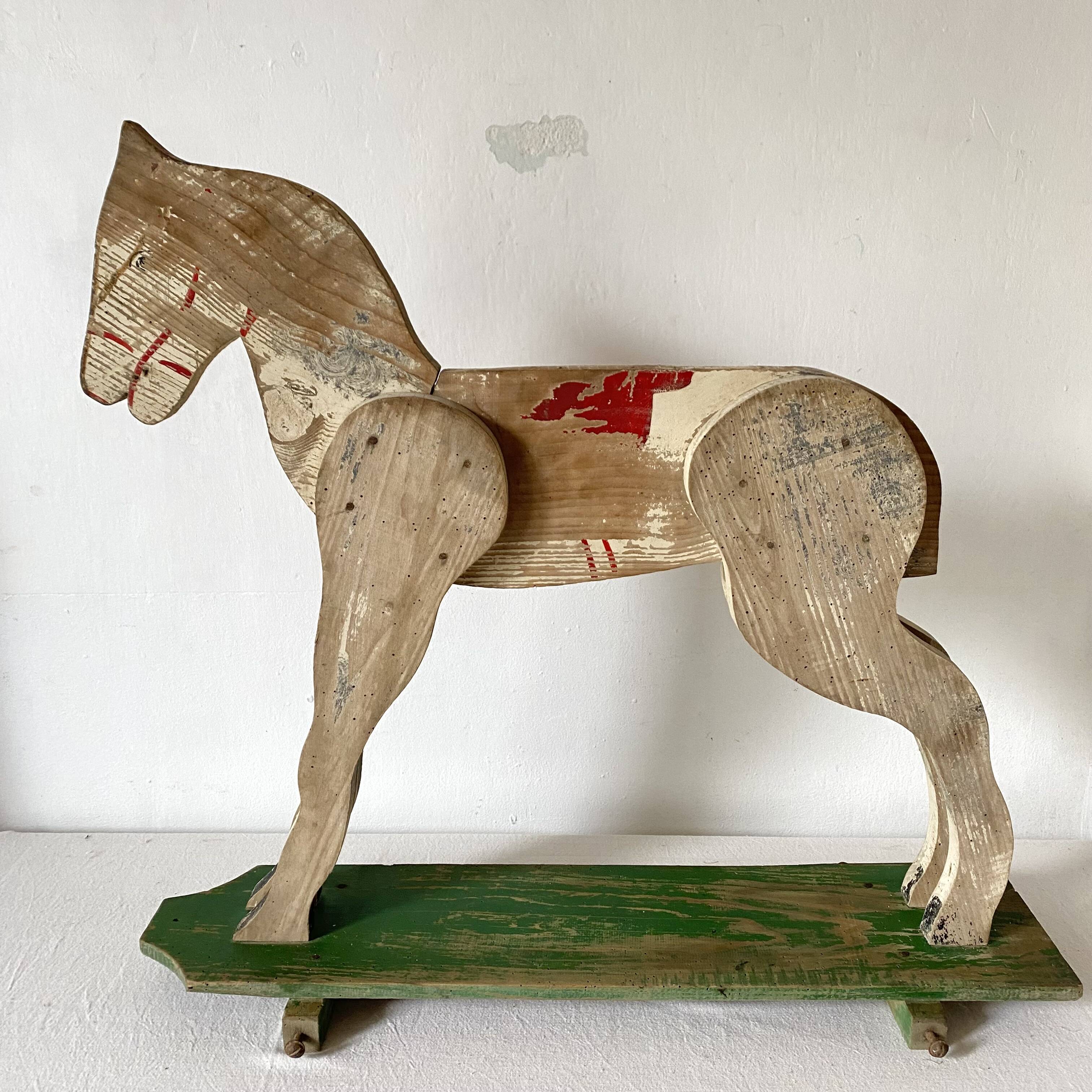 Wooden horse wall shelf, old toy