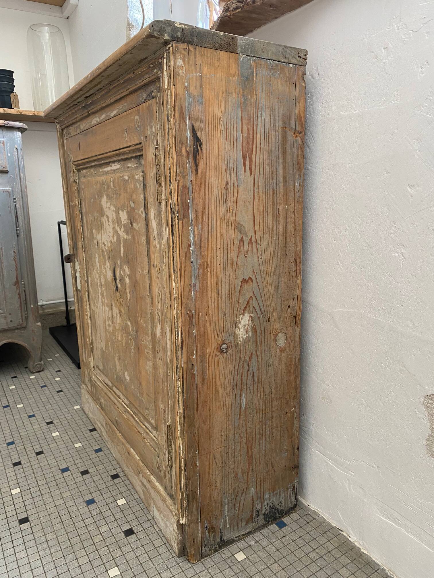 One-door stripped pine sideboard