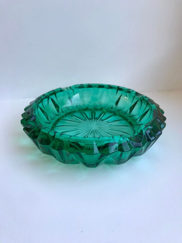 Green glass ashtray 60s-70s
