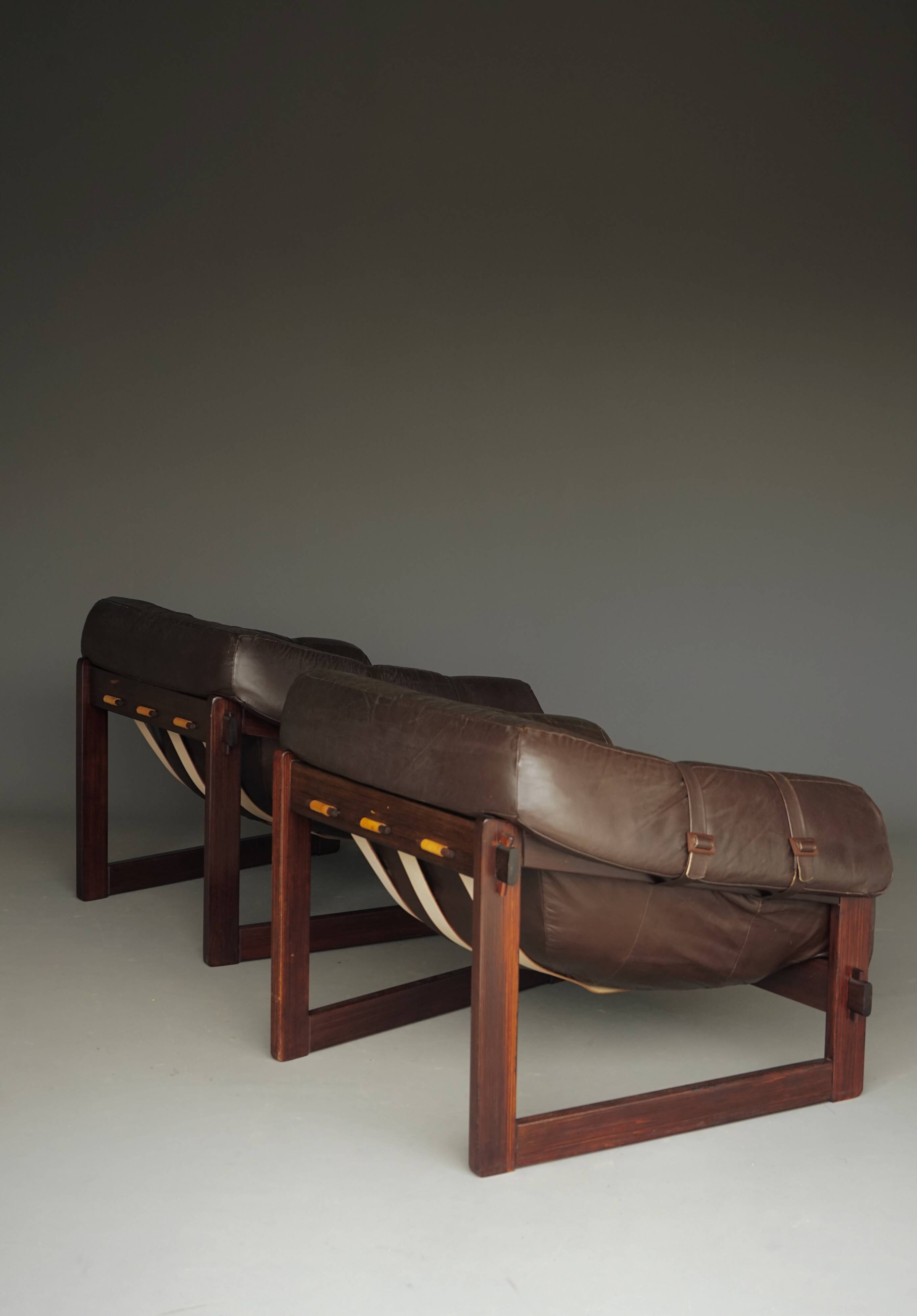 Rare pair of model MP-91 leather lounge chairs by Percival Lafer