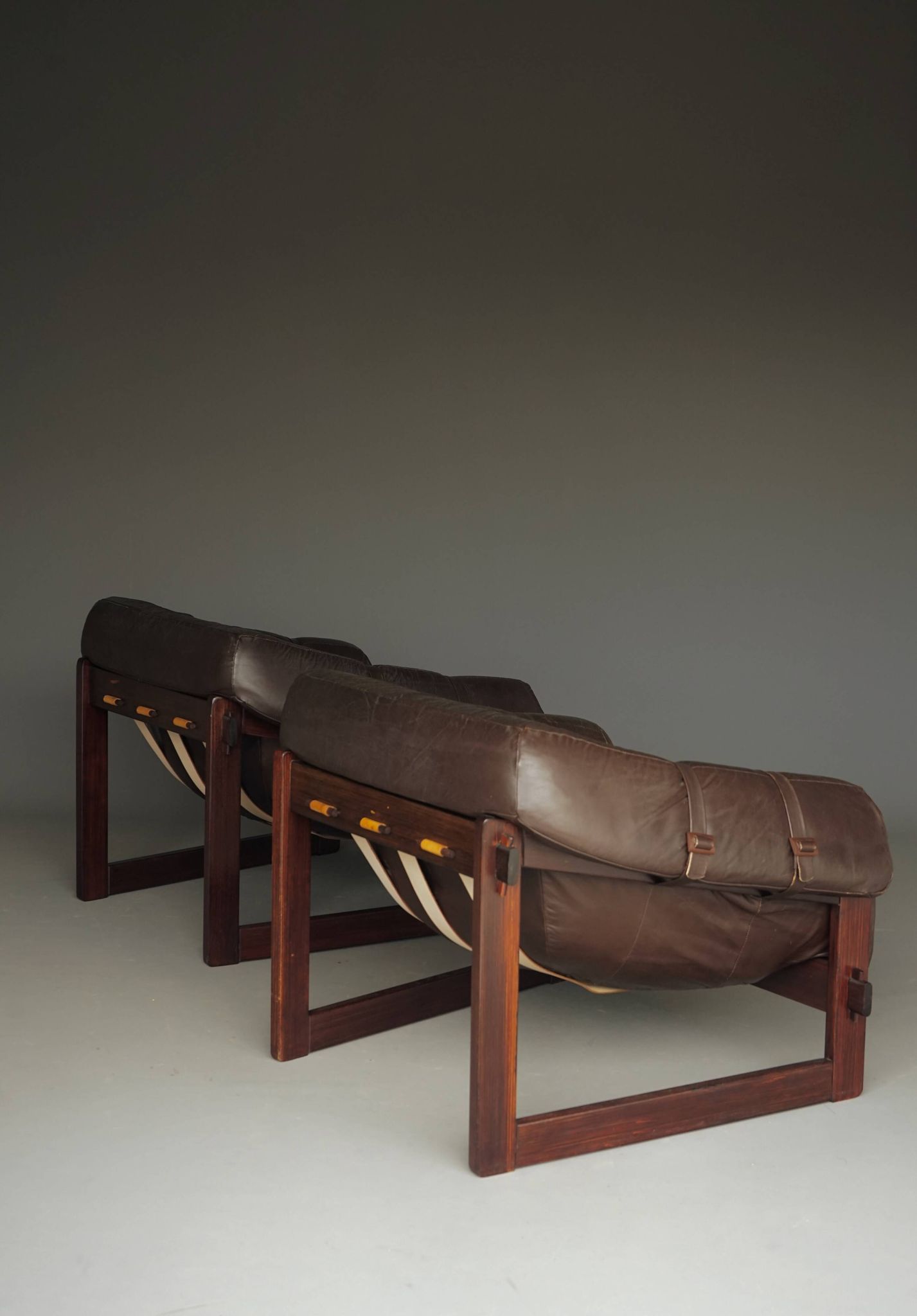 Rare pair of model MP-91 leather lounge chairs by Percival Lafer