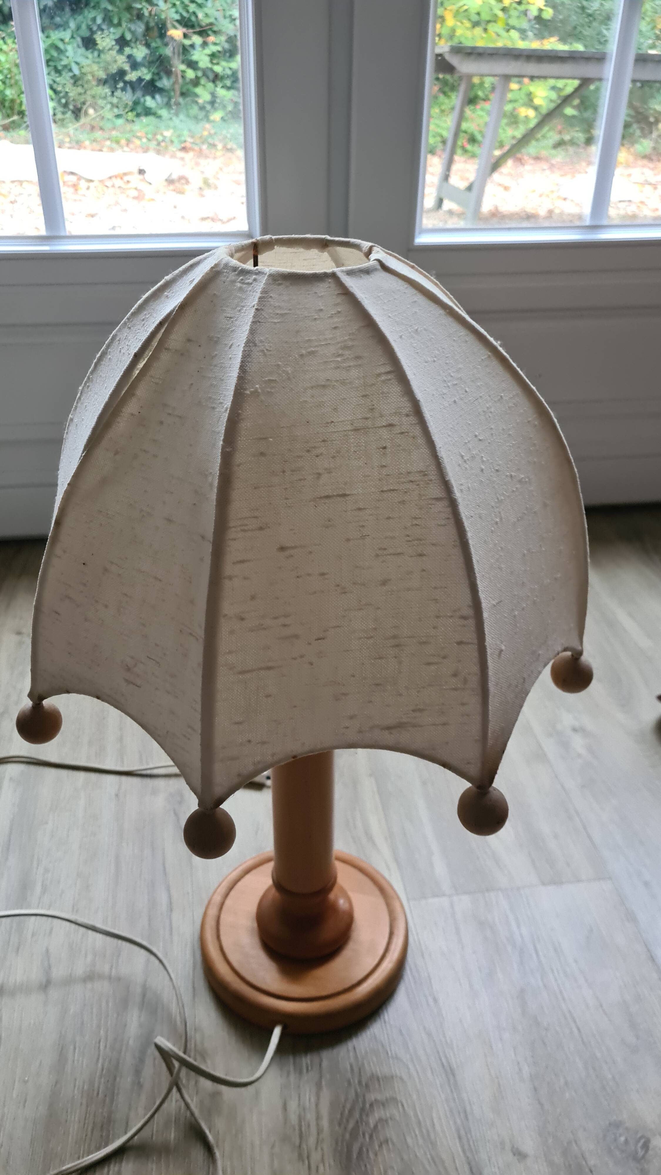Umbrella lamp from the 70s in wood and fabric